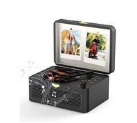 KOVCDVI Portable CD Player Bluetooth Retro Radio with CD-Player with Speaker Support USB & AUX Playback with Remote Control Dust Cover PU Leather Black
