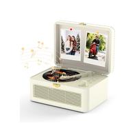 KOVCDVI Portable CD Player Bluetooth Retro Radio with CD-Player with Speaker Support USB & AUX Playback with Remote Control Dust Cover PU Leather White