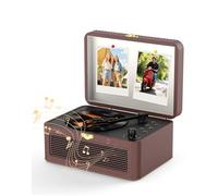 KOVCDVI Portable CD Player Bluetooth Retro Radio with CD-Player with Speaker Support USB & AUX Playback with Remote Control Dust Cover PU Leather Brown