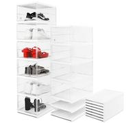 Kovellie Foldable and Expandable 6 Pack Shoe Storage Box, Easy Assembly Shoe Rack, Clear Shoe Boxes for Trainer Storage & Wardrobe, Understairs Storage Solutions, Stylish Footwear Organiser