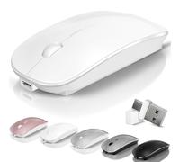 Kovess Mouse for Laptop Wireless Bluetooth - MacBook Air Mac Pro PC iPad Optical Rechargeable Silent Mouse with Jiggler Dual Mode Switch Bluetooth 5.2/3.0 and 2.4GHz USB-A and Type-C Receiver White