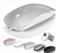 Kovess Mouse for Laptop Wireless Bluetooth - MacBook Air Mac Pro PC iPad Optical Rechargeable Silent Mouse with Jiggler Dual Mode Switch Bluetooth 5.2/3.0 and 2.4GHz USB-A and Type-C Receiver Silvery