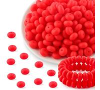 Kovict 200Pcs 14mm Silicone Beads, Silicone Lentil Beads for Necklace Bracelet Making, Silicone Spacer Beads for Keychain Making and Abacus Silicone Beads for Pens Craft(Scarlet red)