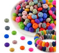 Kovict 200Pcs 14mm Silicone Beads, Silicone Lentil Beads for Necklace Bracelet Making, Silicone Spacer Beads for Keychain Making and Abacus Silicone Beads for Pens Craft(Multicolor mixed20)