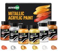 KOVIEDE 6 Colors 25.36oz/750ml Metallic Acrylic Paint Set | Bright Gold, Rich Gold, Silver, Pearl White, Copper, Bronze, Multi-Surface Paint for Artists, Crafters, and DIY Enthusiasts