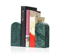 Koville Luxury Indian Marble Bookends for Shelves, Decorative Book Ends, 7lbs Heavy-Duty Marble Book Holders, Bookshelf Apartment Decor for Normal Books/CD/Video Games(Indian Green)