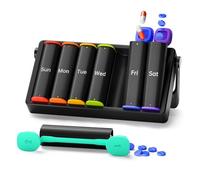 KOVIUU Weekly Pill Box 7 Day 2 Times a Day, Large Travel Pill Organiser, Am Pm Daily Tablet Organiser Dispenser with Rotatable Handle, Week Medication Organizer for Vitamin Supplement Storage Box