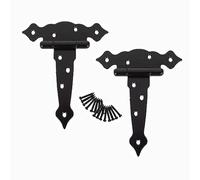 KOVNISE 2 Pack T-Strap Heavy Duty Shed Door Hinges Gate Strap Hinges Black Fancy Tee Hinge Wrought Hardware for Wood Shed Barn Door Fence Gate Swing Yard Door (8 Inch)