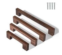 KOVNISE 2 PCS Wooden Handles for Cabinet Solid Handle Cabinet Pulls Dark Walnut Original Wood Color Simple Modern Style for Cabinet Cupboard Door Drawer Dresser Drawer (96MM)
