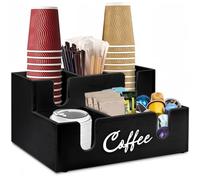 KOVNISE Coffee Bar Organizer with U-Shaped Opening Design Wall-mountable Wooden Coffee Bar Accessories Storage for Countertop Versatile Minimalist Style Coffee Station Basket for Coffee Lover (Black)