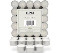 KOVO Tea Light Candles 8 Hour Burn 50 Pack - Long Lasting Unscented TeaLights - Ideal for Weddings, Parties, Restaurants, Aromatherapy - Large, Durable - Smokeless, Clean Burn - Premium Candles