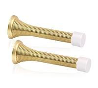 KOVOSCH 2 Pack Spring Door Stopper Bright Brass - 3-1/4" Flexible Gold Spring Door Stops with White Rubber Bumper Tips