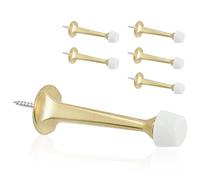 KOVOSCH 6 Pack Gold Solid Rigid Door Stops - Heavy Duty Door Stoppers Wall Protector with Soft Rubber Tips, Brushed Brass
