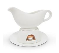 KOVOT 13 Ounce Gravy Boat, Warming Stand & Tray | Ceramic White Gravy Dish With Tealight Warming Option