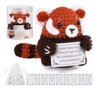 Kovtesiu Emotional Support Crochet Red Panda, Positive Crochet Animals with 9 Uplifting Support Cards and 1 Blank Card, Inspirational Gifts for Women, Men, Christmas Birthday Gifts for Any Occasions