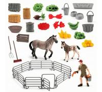 kowaku 32 Pieces PVC Horse Stable Playset Model Realistic Farm Playset with Horse Figures Compact Barnyard Animal Figurine Set for Children Ages 4 to 6, s, Style B