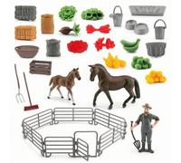 kowaku 32 Pieces PVC Horse Stable Playset Model Realistic Farm Playset with Horse Figures Compact Barnyard Animal Figurine Set for Children Ages 4 to 6, s, Style D