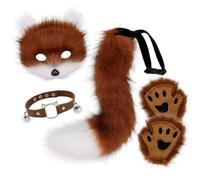 kowaku animals Costume Set Masked Endearing Creature Cosplay Accessories Soft Animal Headpiece Set for Teens, Halloween, Reddish Brown And White