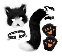 kowaku animals Costume Set Masked Endearing Creature Cosplay Accessories Soft Animal Headpiece Set for Teens, Halloween, Black And White