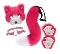 kowaku animals Costume Set Masked Endearing Creature Cosplay Accessories Soft Animal Headpiece Set for Teens, Halloween, Rose Red And White