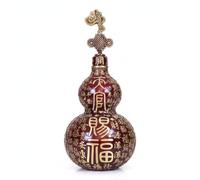 kowaku Brass Hollow Gourd Ornament Decor Sculpture Figurine Folk Pattern Double Gourd With Central Character And Layered Detail Metal suitable for shelves, Number 4