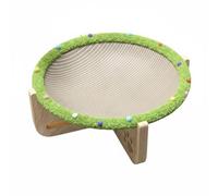 kowaku Cat Scratching Board Hammock Bed Sisal Pad Wooden Structure Linen Surface Elevated Sleeper Suitable for Feline Play Apartment Living Cat Furniture, 35-15cm