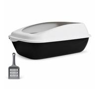 kowaku Cat Toilet Container Large Pan Tray With Semi Enclosed Body Elevated Sides Anti Protection PP Included suitable for indoor cats family homes hygiene routines, Black