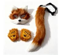 kowaku Children Roleplay Tail Costume Set With Gloves Resin Nylon Construction With Adjustable Straps And Printed Paw Pads suitable for Halloween parties photo shoots conventions, Brown And White
