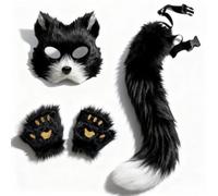 kowaku Children Roleplay Tail Costume Set With Gloves Resin Nylon Construction With Adjustable Straps And Printed Paw Pads suitable for Halloween parties photo shoots conventions, Black And White