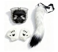 kowaku Children Roleplay Tail Costume Set With Gloves Resin Nylon Construction With Adjustable Straps And Printed Paw Pads suitable for Halloween parties photo shoots conventions, White And Black