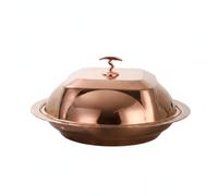 kowaku Covered Serving Tray Stainless Steel Serving Dish Dome Lid Tray Decorative Rim Server with Top Knob Handle Easy to Clean Suitable for Table Service, Rose Gold, 48cm