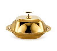 kowaku Covered Serving Tray Stainless Steel Serving Dish Dome Lid Tray Decorative Rim Server with Top Knob Handle Easy to Clean Suitable for Table Service, Gold, 40cm