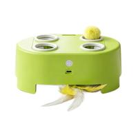 kowaku Electric Cat Plaything Interactive Toy With Moving Feather Teaser Fuzzy Automatic Play Rounded Rectangle Design Front Charging Port suitable for home, Green, Whack-a-mole + Rotating Feather