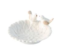 kowaku Elegant Circular Porcelain Jewelry Tray with Delicate Bird Design, White