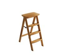 kowaku Folding Step Seat Step Stool Ladder Chair Bench With Sturdy Bamboo Structure Anti Slip Footing Brace For Closet Access And Resting Seat Suitable for, Natural, 4-Step
