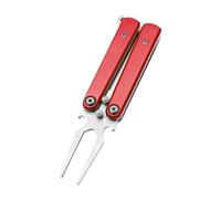 kowaku Golf Divot Repair Tool,Golf Equipment,Metal Portable Golfer Gift Fork Foldable Divot Tool, Red
