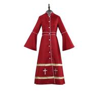 kowaku Medieval Priest Costume Robe Outfit Cloak Cassock With Buttoned Front Contrast Lower Hem Bands Distinctive Cross Artwork For Halloween Carnivals Fantasy Photos Stage Acts, Red, S