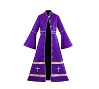 kowaku Medieval Priest Costume Robe Outfit Cloak Cassock With Buttoned Front Contrast Lower Hem Bands Distinctive Cross Artwork For Halloween Carnivals Fantasy Photos Stage Acts, Purple, S