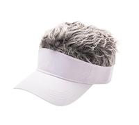 kowaku Novelty Hair Visor Cap Wig Peaked Adjustable Baseball Hat with Spiked Hair, White Cap Gray Hair