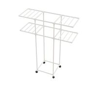 kowaku Portable Garment Rack Double Rod Clothes Rack Hanging Organizer Rolling Wardrobe Stand With Side Rails Mobile Clothing Storage suitable for bedroom balcony laundry room small space, White