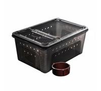 kowaku Reptile Terrarium Clear Enclosure Habitat Tank With Sealed Two Part Lid Food Grade PP Odorless Frame Side for circulation suitable for small reptiles arachnids and scorpions, Black, L