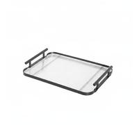 kowaku Serving Tray Rectangular Acrylic Metal Organizer Ribbed Handles Shallow Desktop Platter Storage Suitable for Room Workstation, Silver, Large