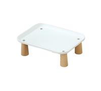 kowaku Single-Tier Elevated Pet Feeding Low-Profile Polypropylene Pet Feeding with Wooden Legs Compact for Cats, White, 24x17x8cm