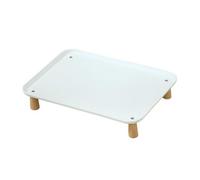 kowaku Single-Tier Elevated Pet Feeding Low-Profile Polypropylene Pet Feeding with Wooden Legs Compact for Cats, White, 43x30x8cm