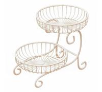 kowaku Snack Serving Tray Countertop Organizer Two Tier Fruit Basket Bread Holder Ventilated Metal Wire Stable Base Suitable for Home Party Pantry Restroom , White