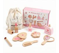 kowaku Wooden Makeup Toy Set Portable Pretend Play Makeup Set Complete for Playdates