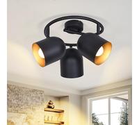 Kowanie Ceiling Spotlight E14 3 Flames: Vintage Kitchen Ceiling Light in Black Gold Round Ceiling Spotlight Industrial Living Room Spotlight 350° Swivel for Hallway Dining Room - Without Bulbs
