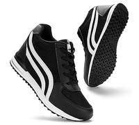 KOWAYI Fashion Hidden Heel Wedge Trainers for Women 1.77" Heel Lace Up Wedge Boots Non-Slip High Top Platform Sneakers Walking Wedding Shoes Black 3 UK