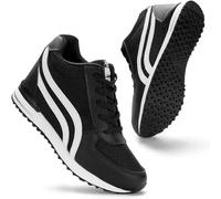 KOWAYI Fashion Hidden Heel Wedge Trainers for Women 1.77" Heel Lace Up Wedge Boots Non-Slip High Top Platform Sneakers Walking Wedding Shoes Black 7 UK