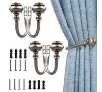 Kowibcl 4Pcs Curtain Holdbacks - Wall Mounted Drapery Tiebacks with Screws, Decorative Curtain Holders for Bedroom Livingroom Office Home,Pewter